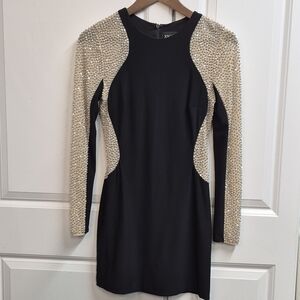 Xscape Women's Black & Silver Embellished Long Sleeve Sheath Dress Formal Size 4